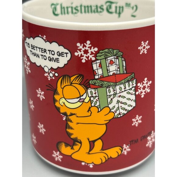 VTG Garfield Mug Christmas Tip 2 Better to Get Than Give Office Humor - Picture 1 of 7